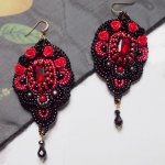 BO Midnight in Paris embroidered with Swarovski crystals, red resin roses, pearl beads, seed beads and 14K Gold Filled ear hooks
